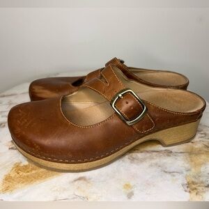 Dansko brown cognac leather upper Mary Jane clogs size 37